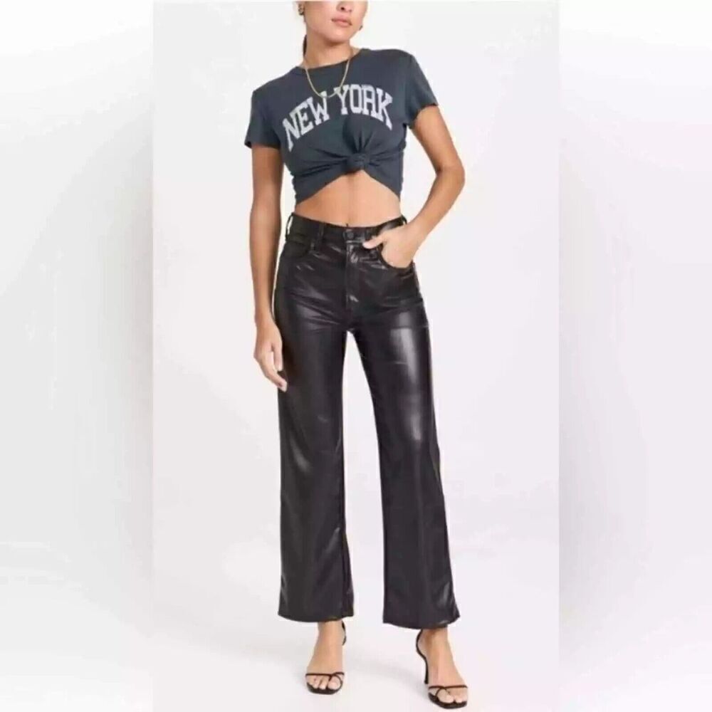 New Mother Pants The Rambler Zip Ankle in Black Faux Leather size 31